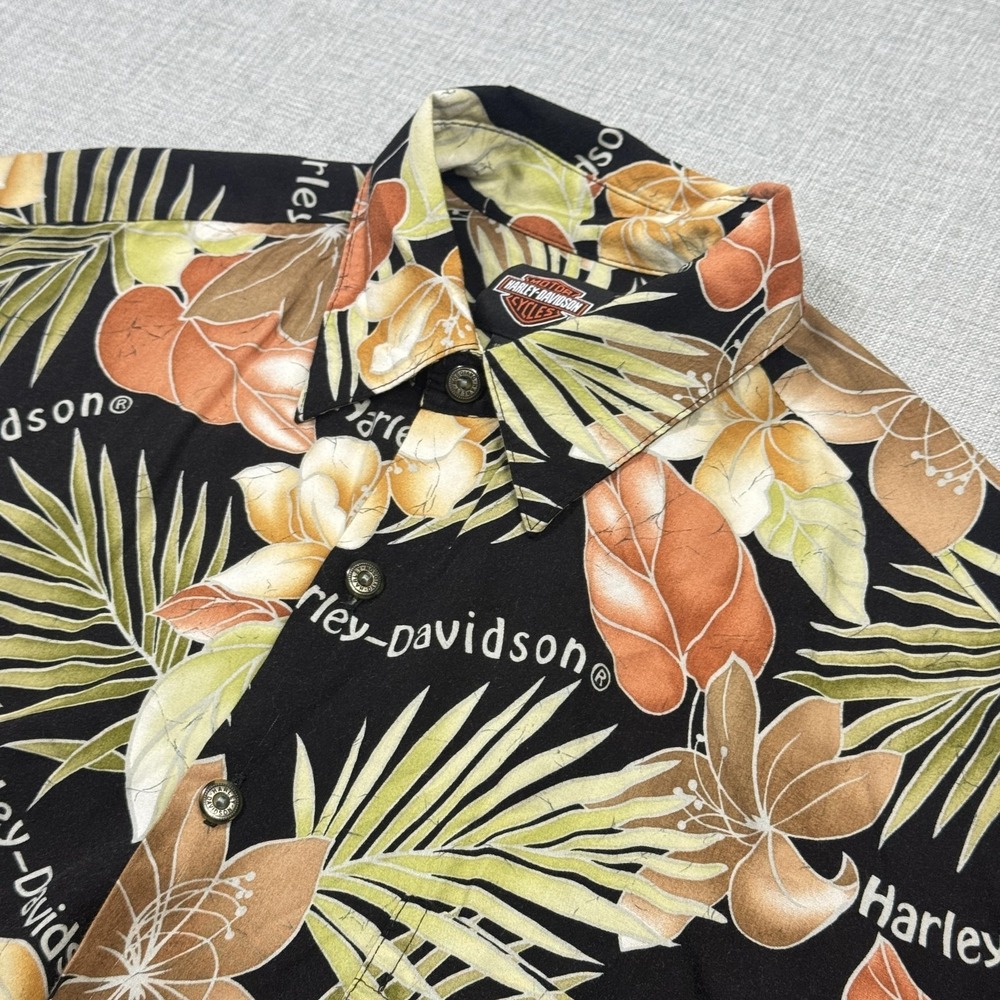 Harley Davidson Vintage Hawaiian Floral Shirt Men Medium Multicolor Short Sleeve